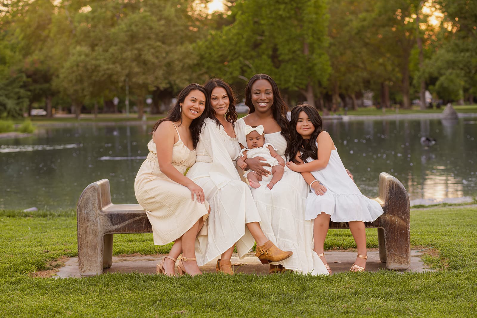Family outdoors, golden light