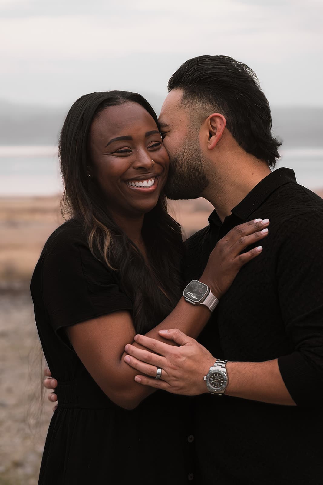 Family laughing, candid portrait